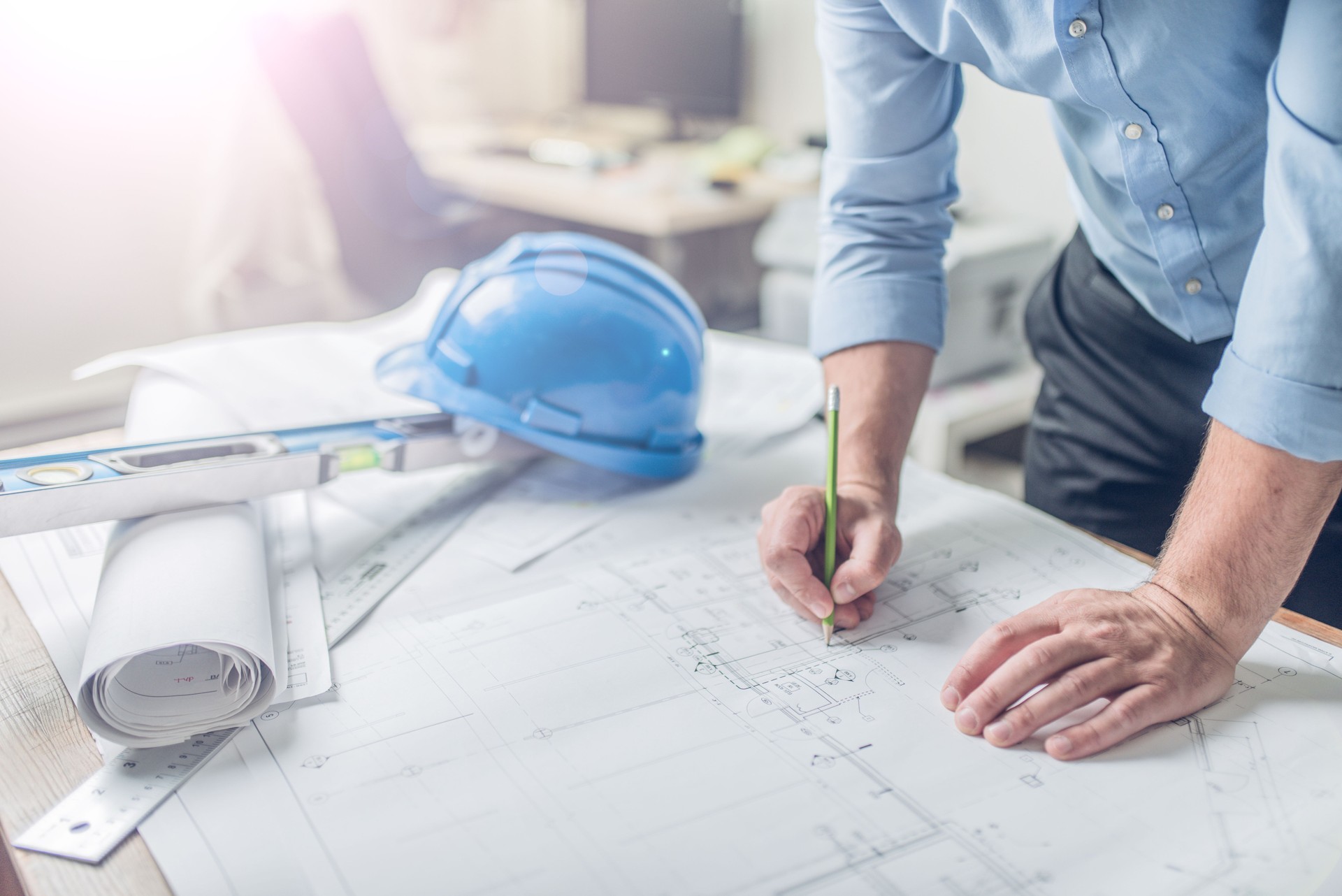 Architect reviewing his drawings